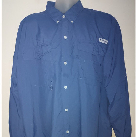 Columbia Men's PFG Fishing Shirt XXL Long Sleeve Omni Shade Buttons Blue - Picture 2 of 10